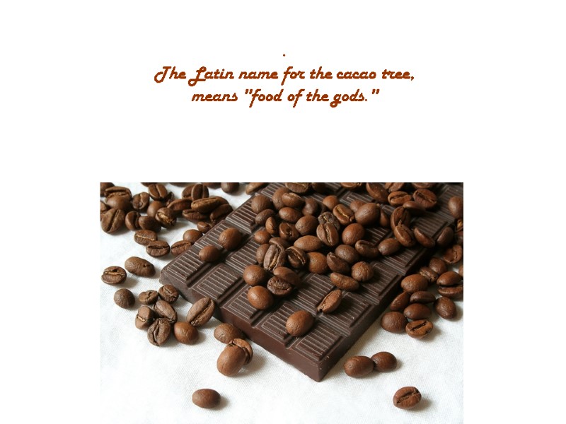 .  The Latin name for the cacao tree,  means 